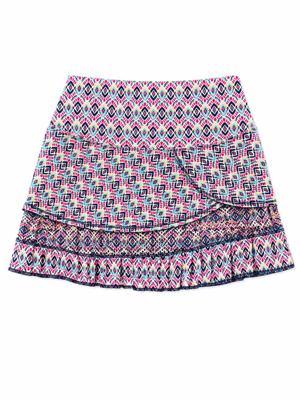New - Lucky in Love Pink & Navy Geometric Tiered Skater Skort | Size Medium
